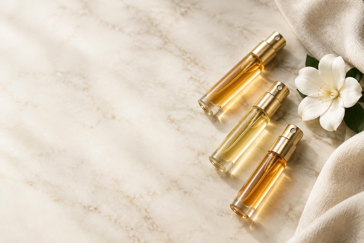 Illustrative gold-capped fragrance discovery atomizers